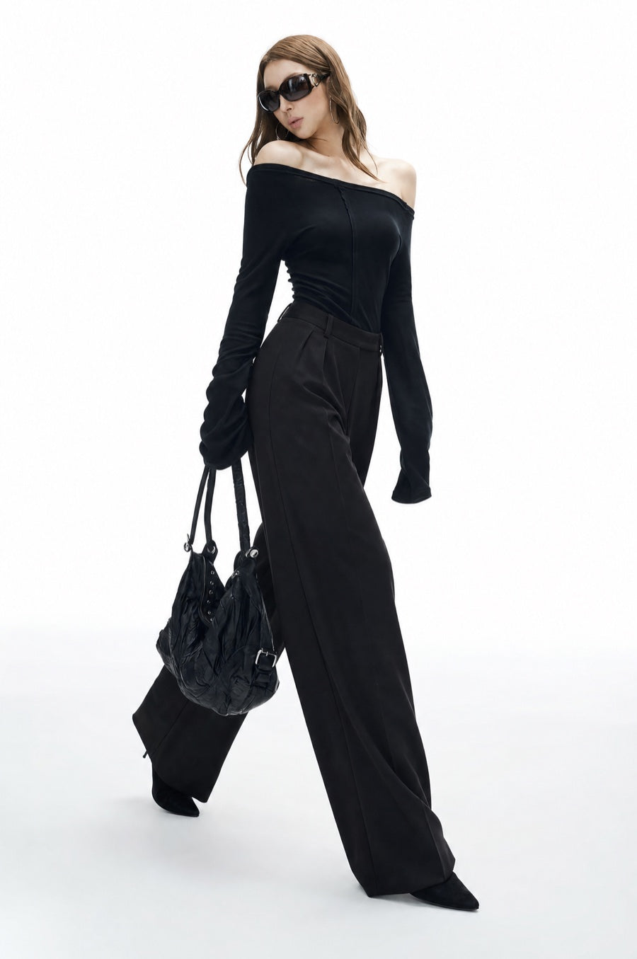 Elara Voss High-Waist Wide-Leg Black Trouser