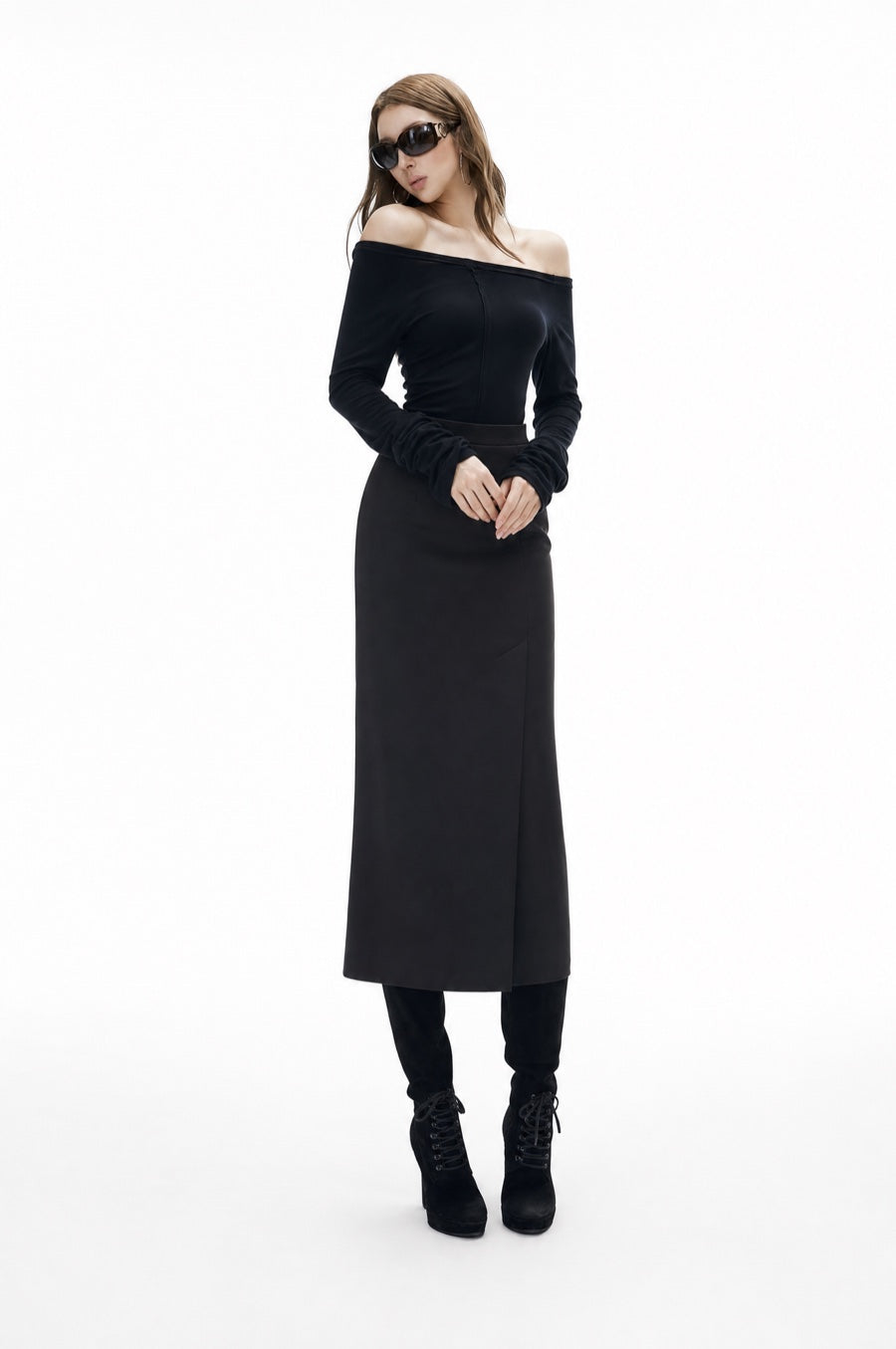 Elara Voss Tailored Column Black Skirt