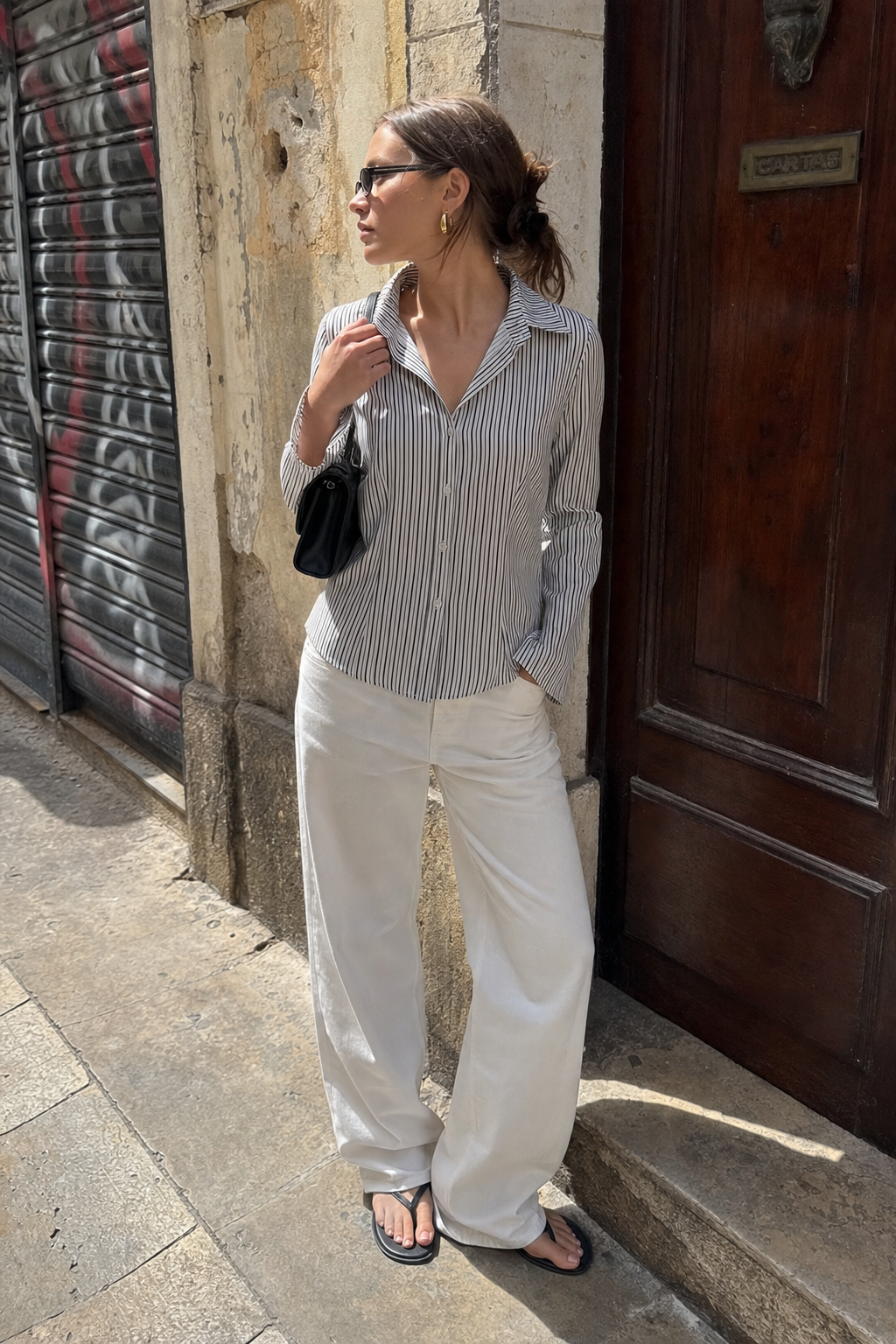 Elara Voss Tailored Gray Stripe on model 2