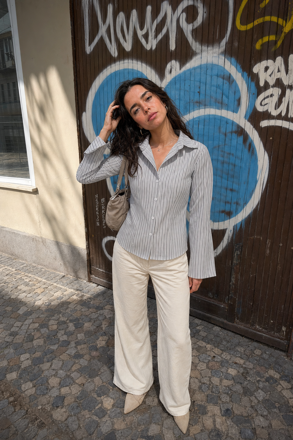 Elara Voss Tailored Gray Stripe on model 1
