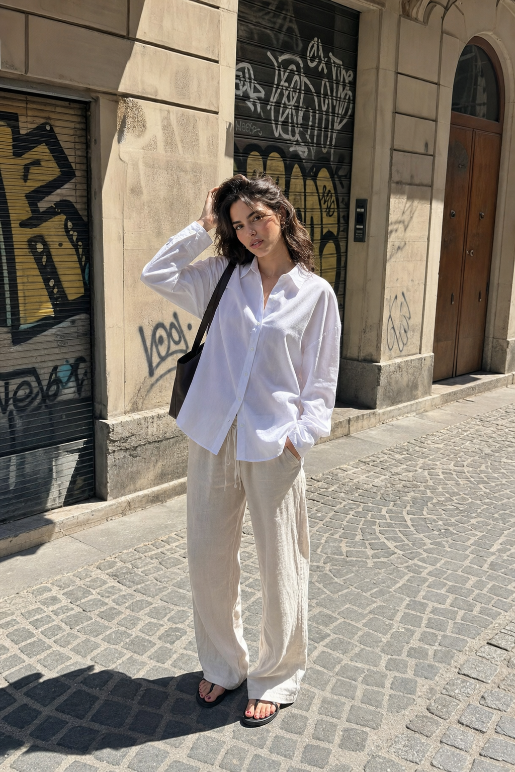 Elara Voss White Relax Shirt on model 1