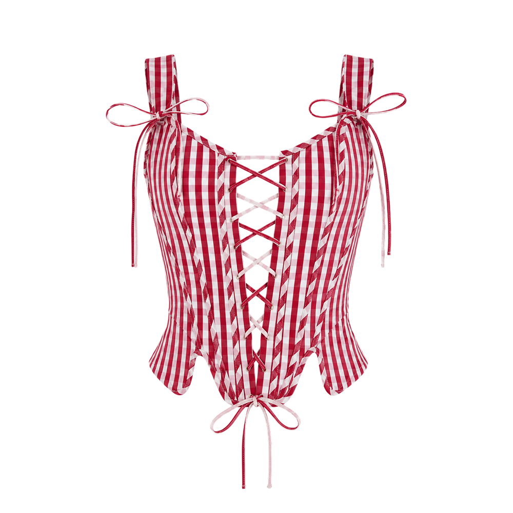 Elara Rosette Ghingham Corset Top