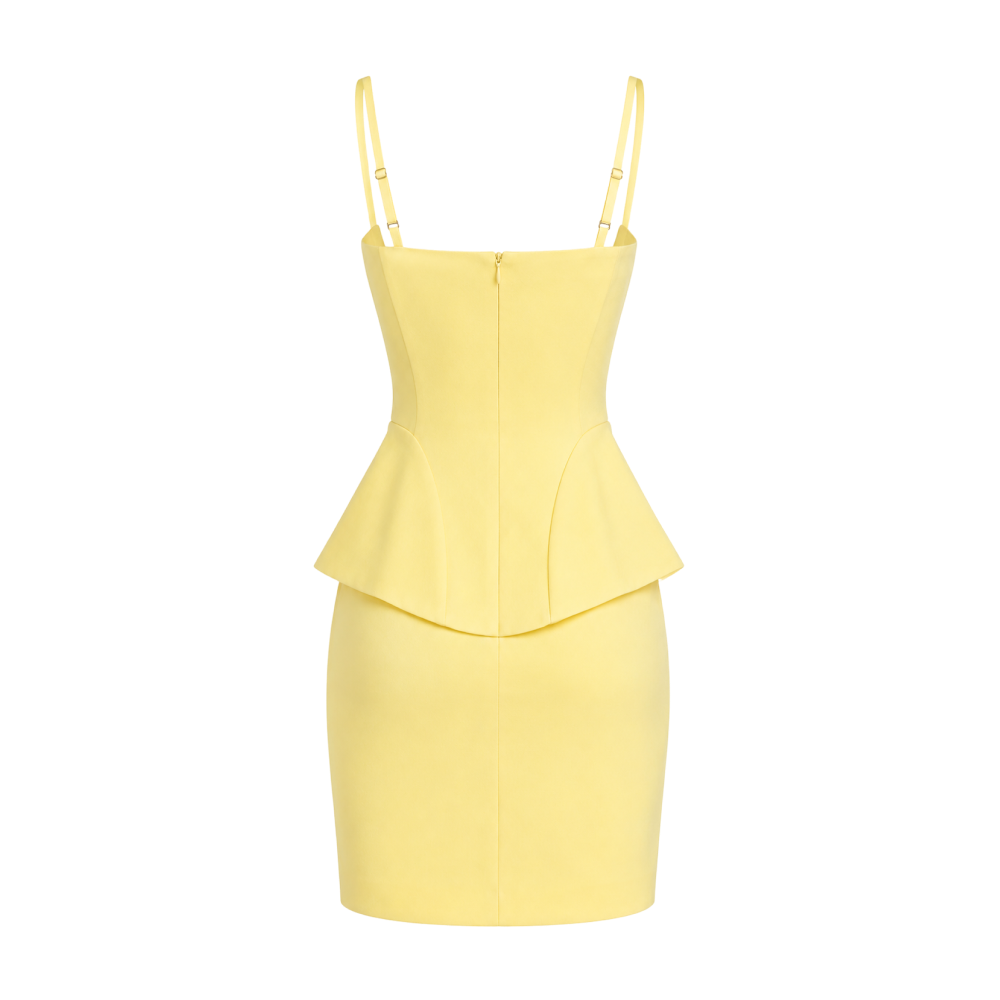 Elara Voss Aurelia Butter Yellow Peplum Dress