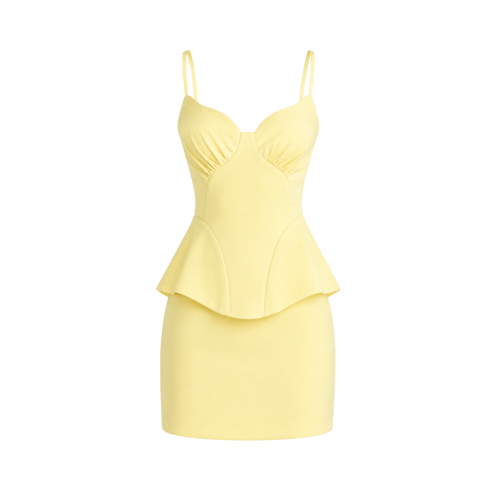 Elara Voss Aurelia Butter Yellow Peplum Dress