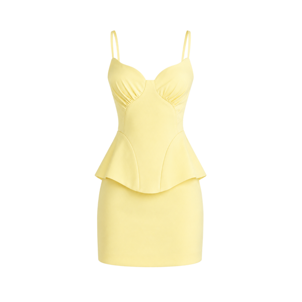 Elara Voss Aurelia Butter Yellow Peplum Dress