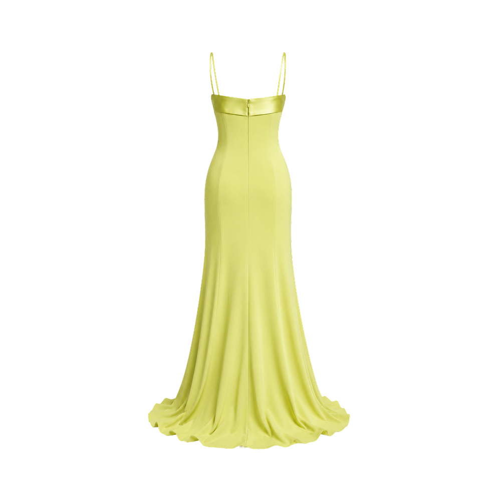 Elara Voss Aurelia Lemon Yellow Satin Maxi Dress