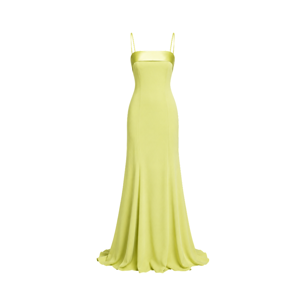 Elara Voss Aurelia Lemon Yellow Satin Maxi Dress