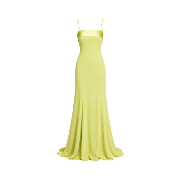Elara Voss Aurelia Lemon Yellow Satin Maxi Dress
