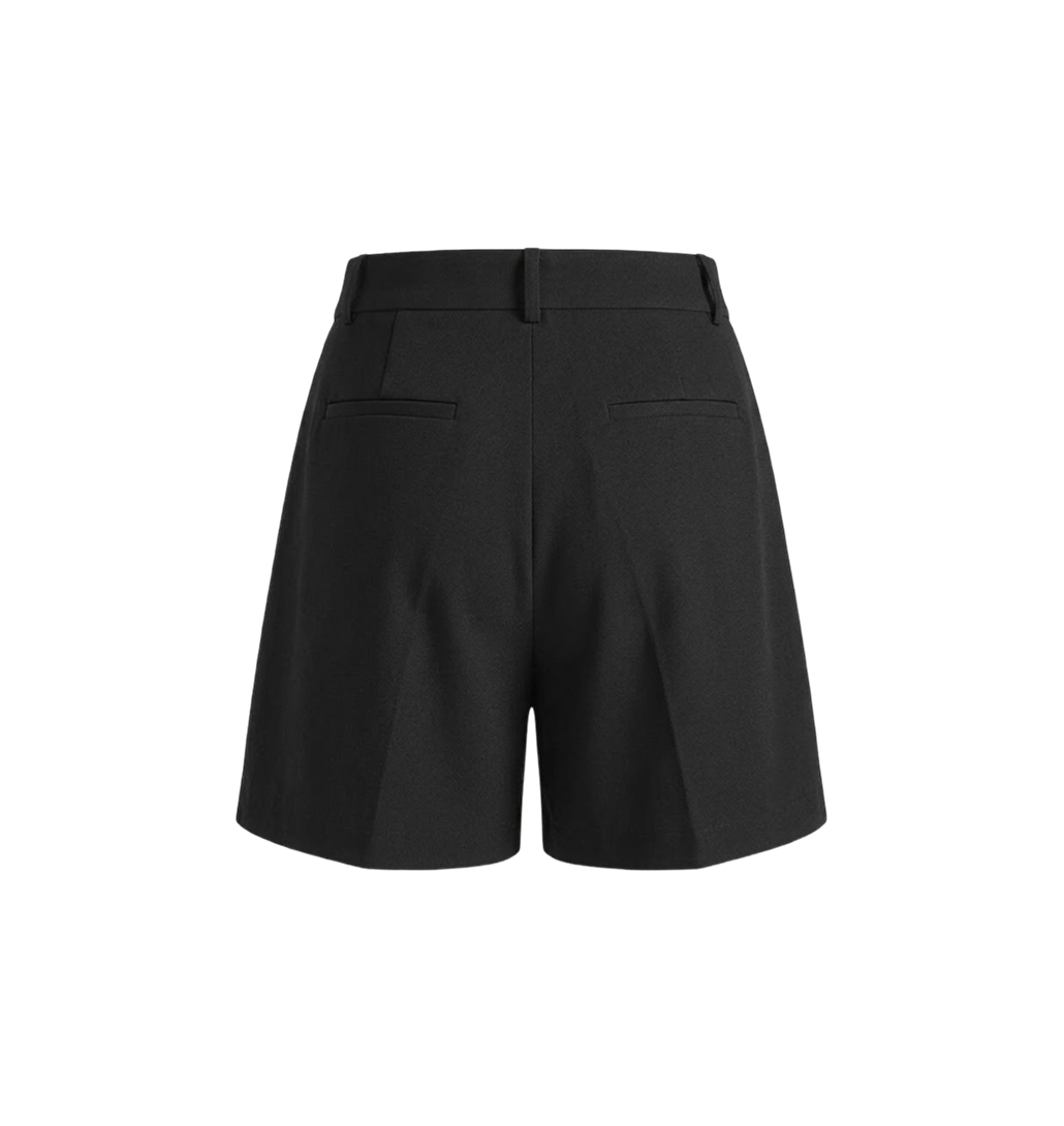 Elara Voss Black Pleated Tailored Shorts