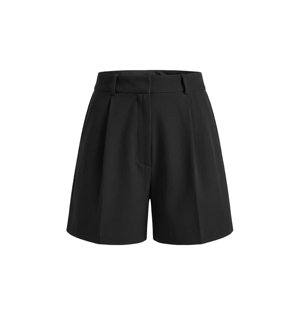 Elara Voss Black Pleated Tailored Shorts