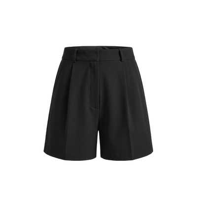 Elara Voss Black Pleated Tailored Shorts