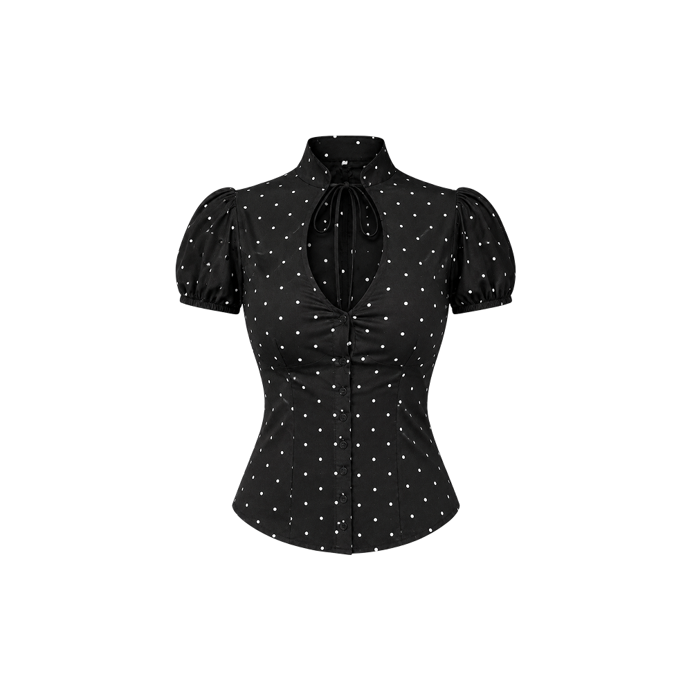 Elara Voss Camille Polka-Dot Black Top