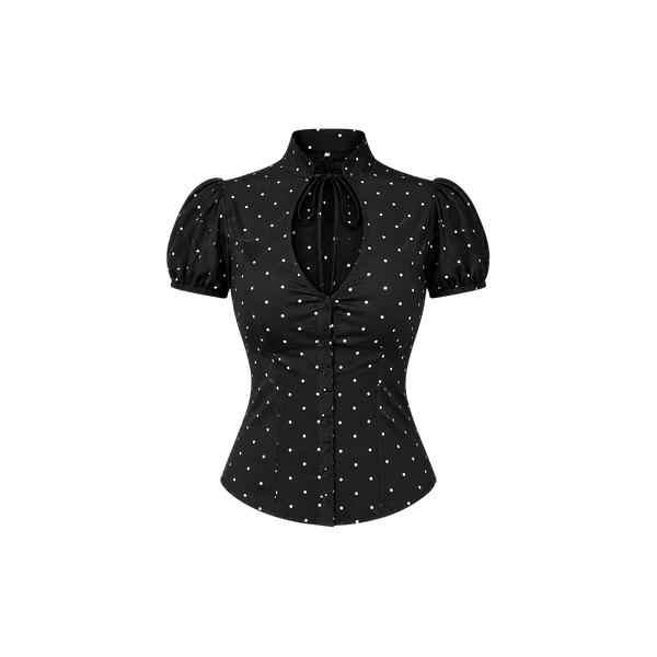 Elara Voss Camille Polka-Dot Black Top