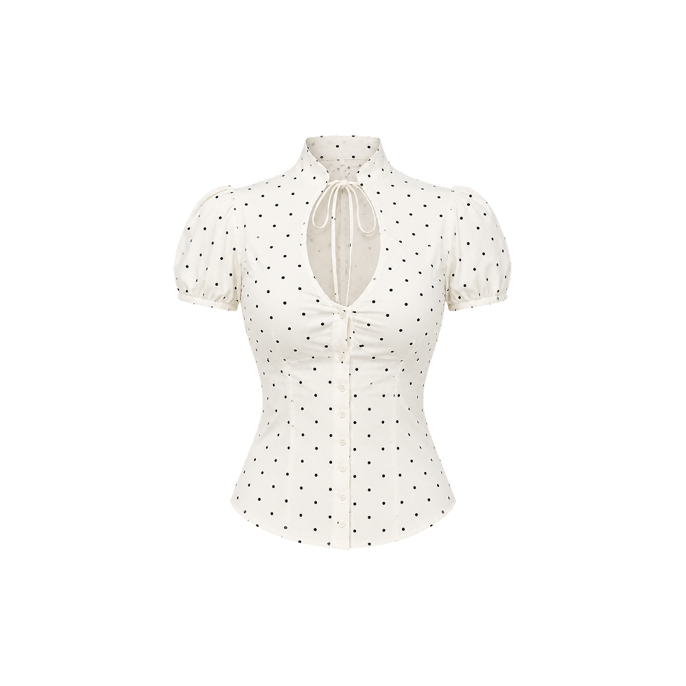 Elara Voss Camille Polka-Dot White Top