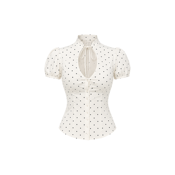 Elara Voss Camille Polka-Dot White Top
