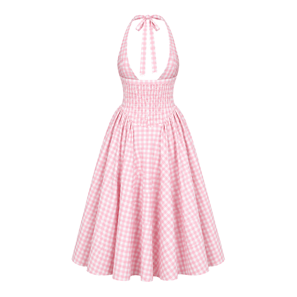 Elara Voss Celeste Blush Pink Gingham Halter Dress