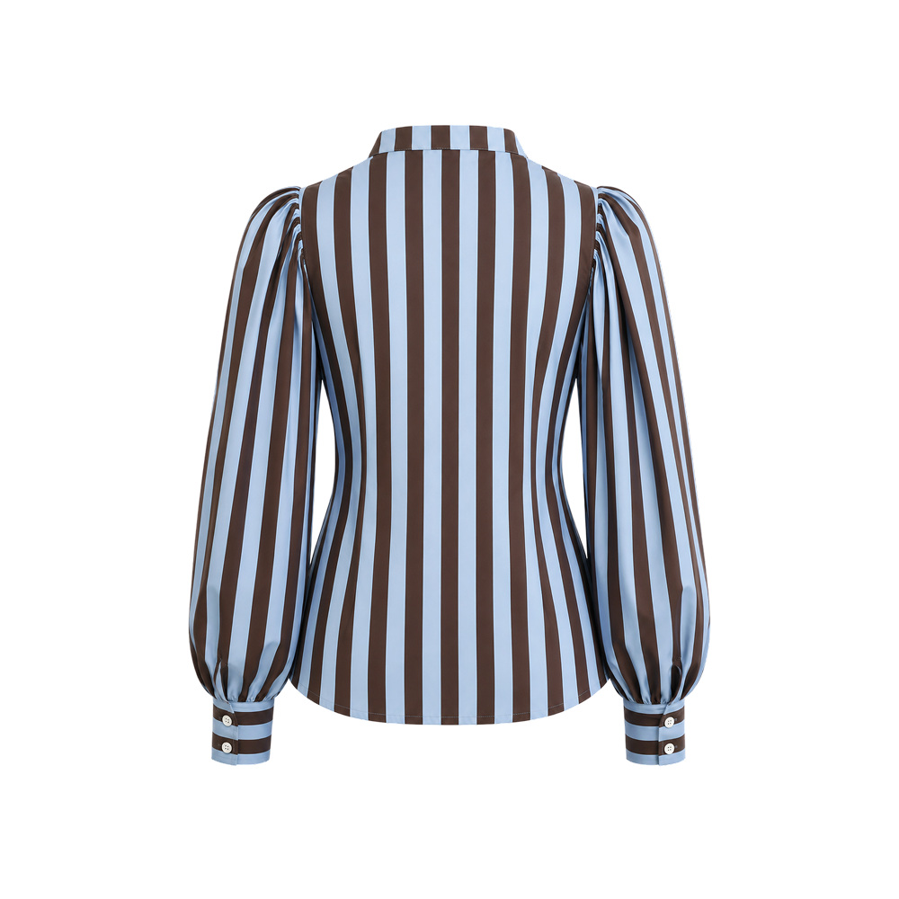 Elara Voss Celeste Brown & Blue Striped Shirt