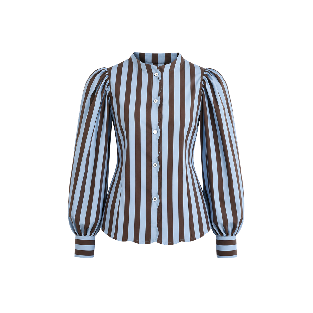 Elara Voss Celeste Brown & Blue Striped Shirt