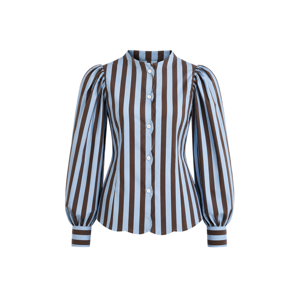Elara Voss Celeste Brown & Blue Striped Shirt
