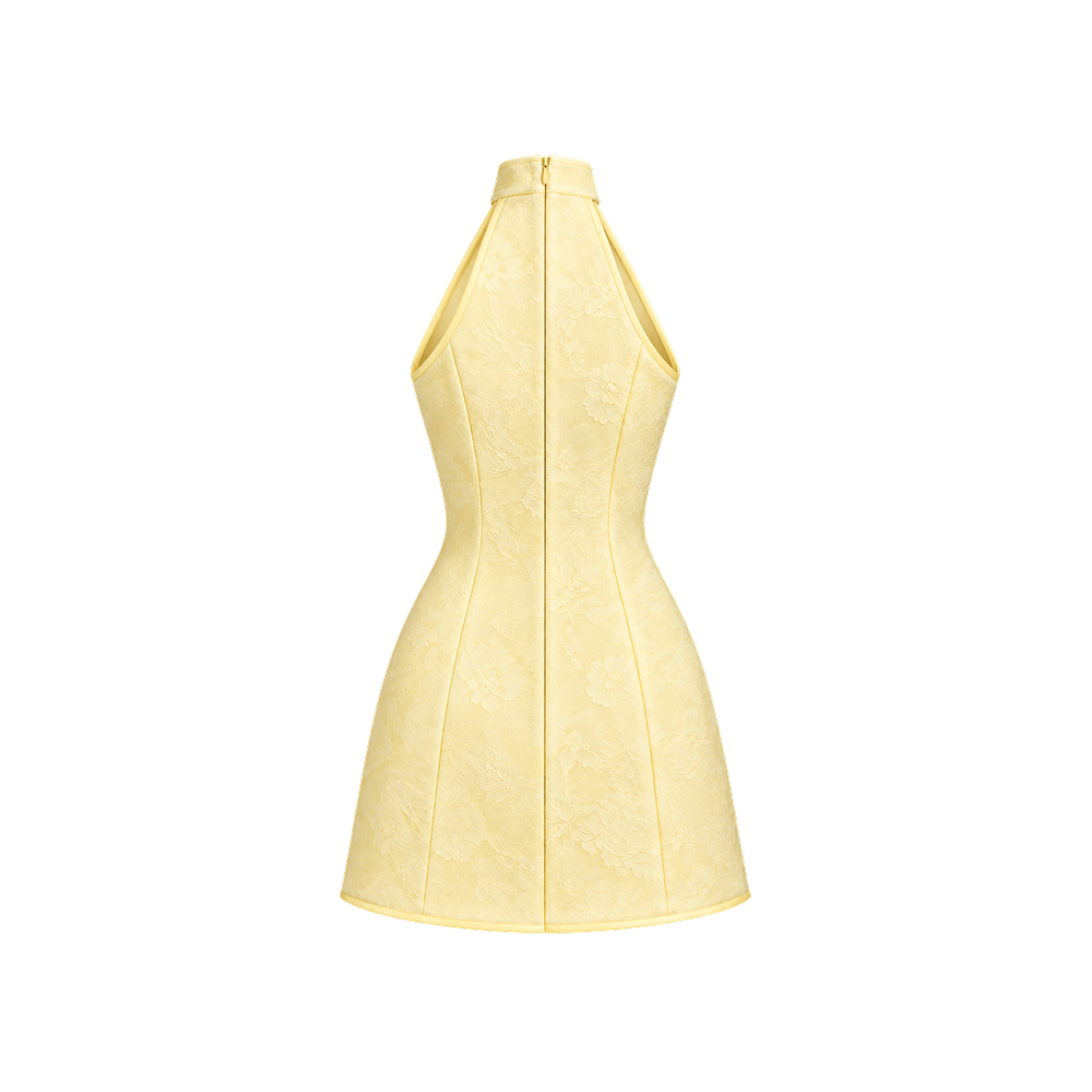 Elara Voss Celeste Butter Yellow Halter Mini Dress