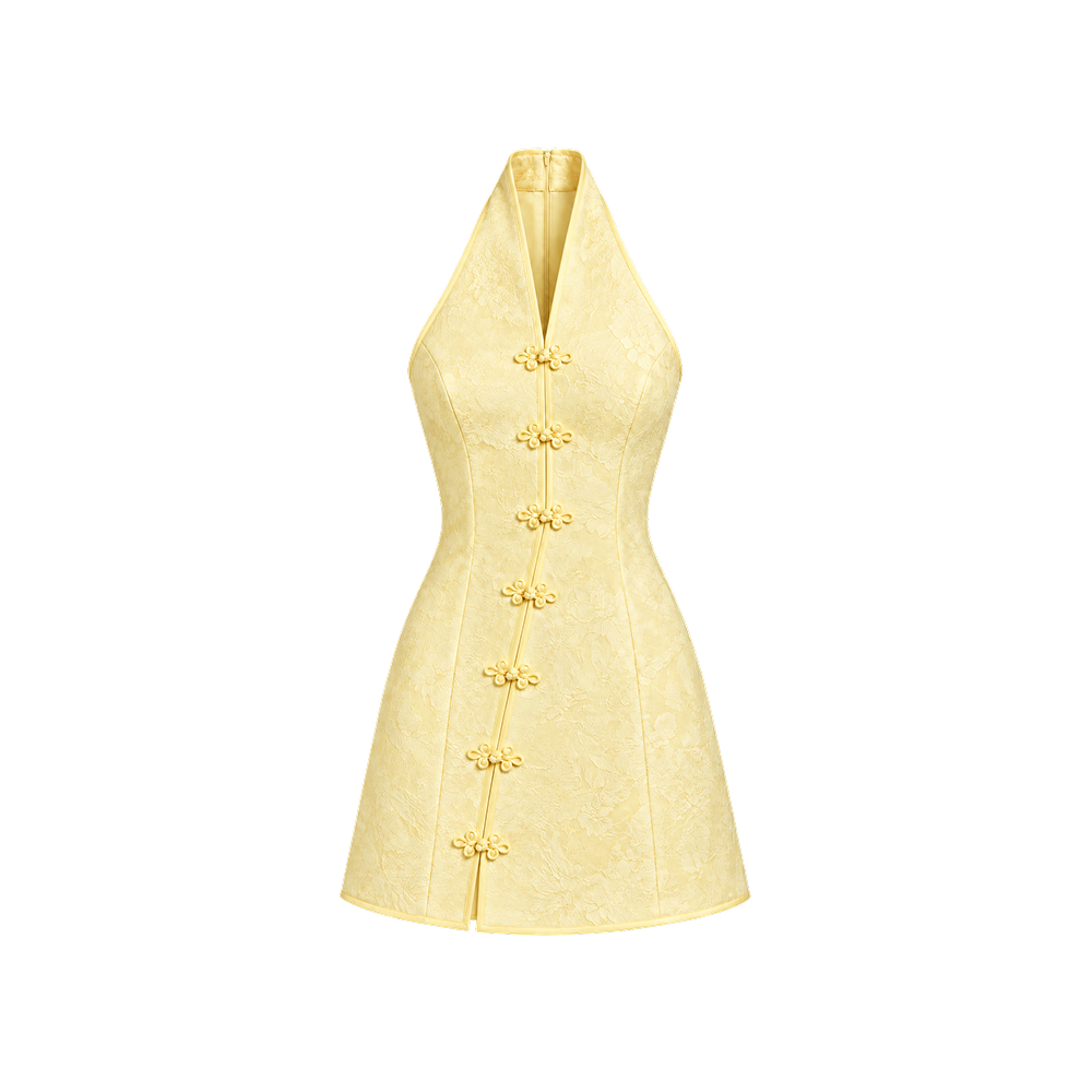 Elara Voss Celeste Butter Yellow Halter Mini Dress
