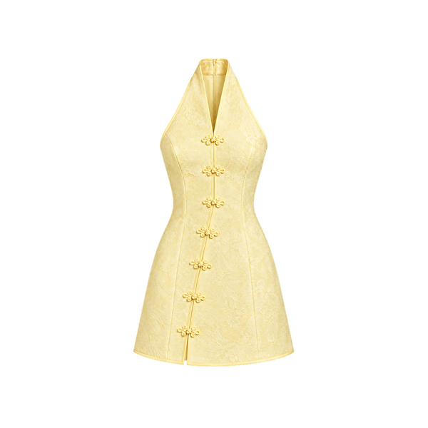 Elara Voss Celeste Butter Yellow Halter Mini Dress
