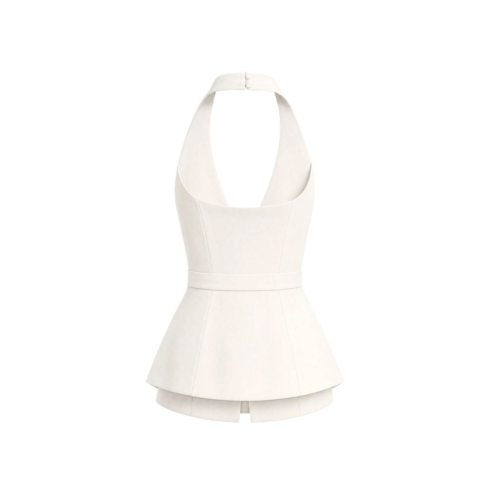 Elara Voss Celeste Halter Peplum Top