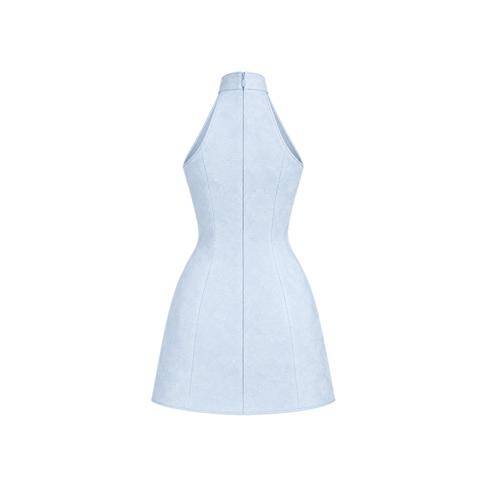 Elara Voss Celeste Ice Blue Halter Mini Dress
