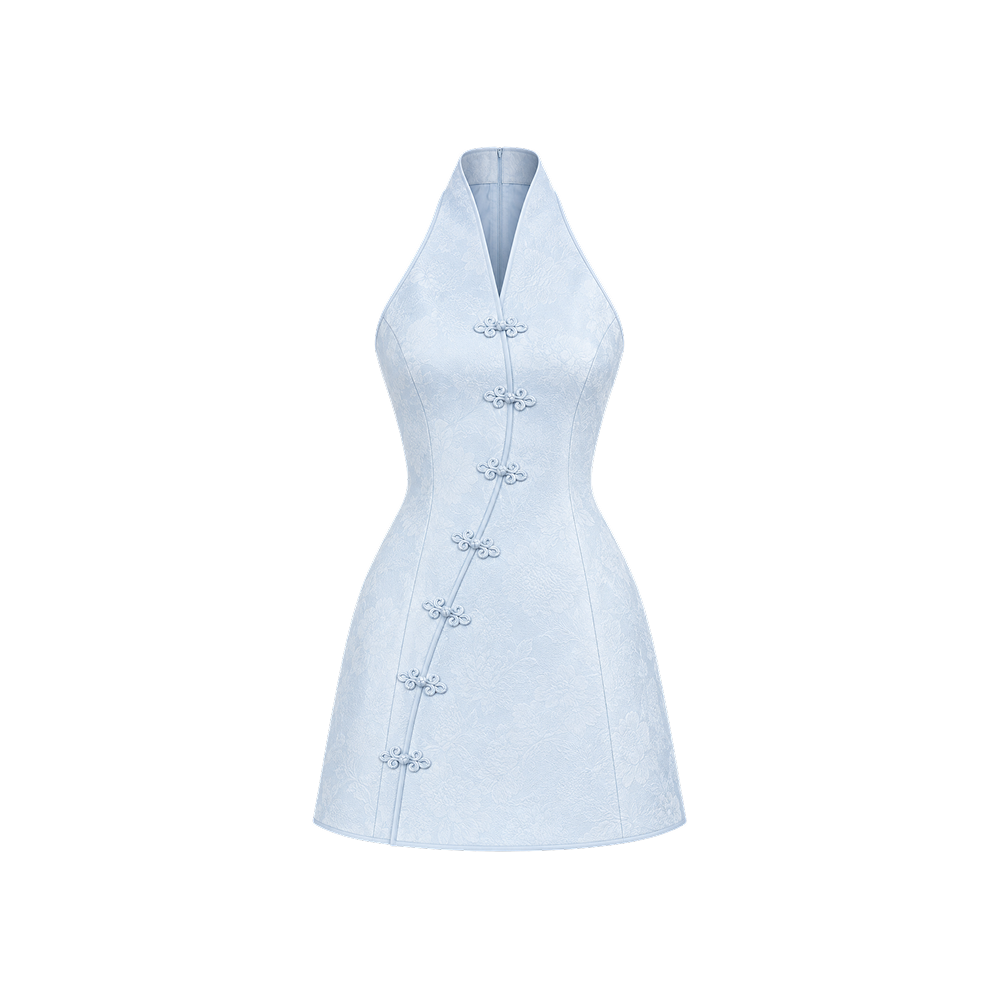 Elara Voss Celeste Ice Blue Halter Mini Dress