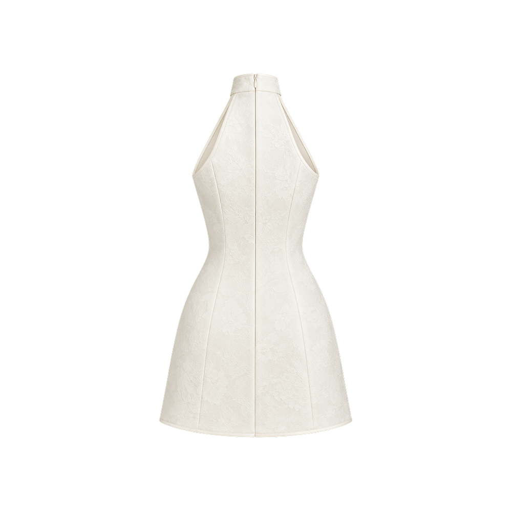 Elara Voss Celeste Ivory Halter Mini Dress