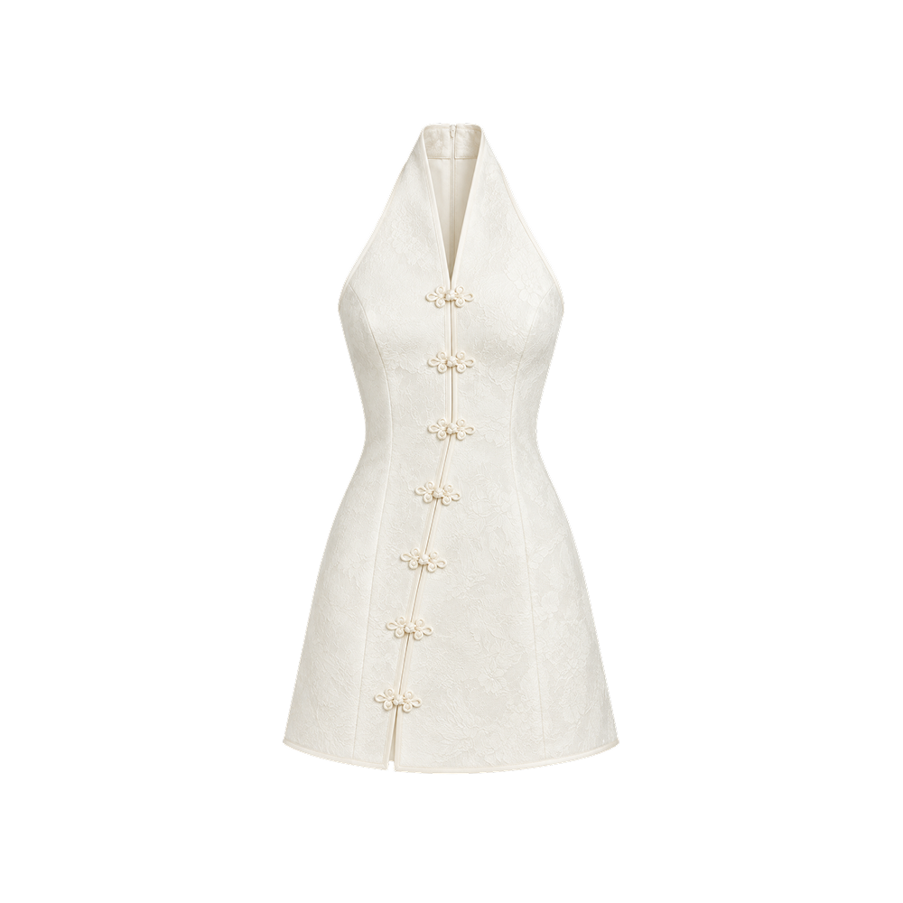 Elara Voss Celeste Ivory Halter Mini Dress