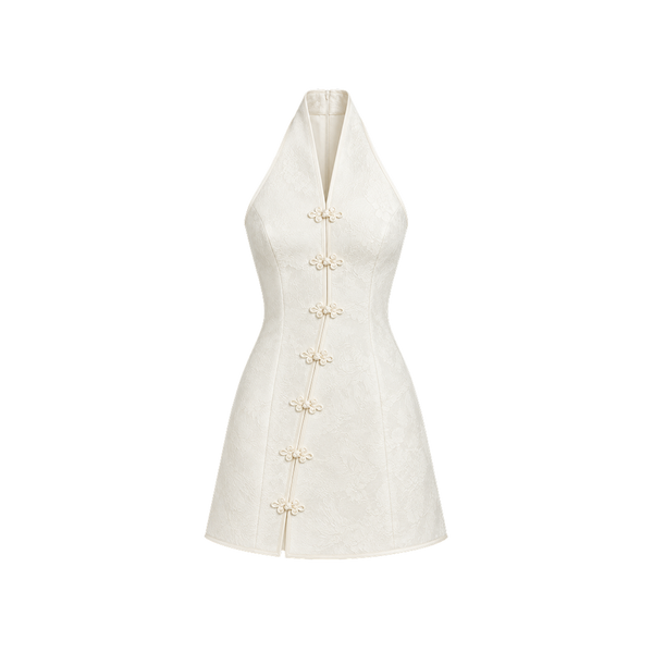 Elara Voss Celeste Ivory Halter Mini Dress