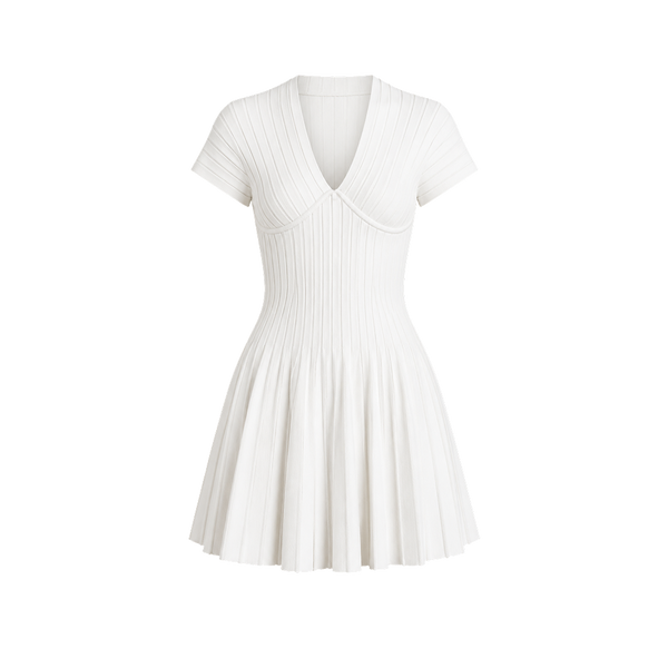 Elara Voss Celeste Pleated Knit Mini Dress
