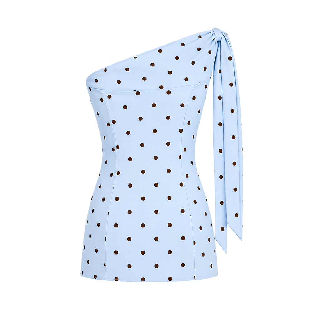 Elara Voss Celeste Powder Blue Polka Dot Dress