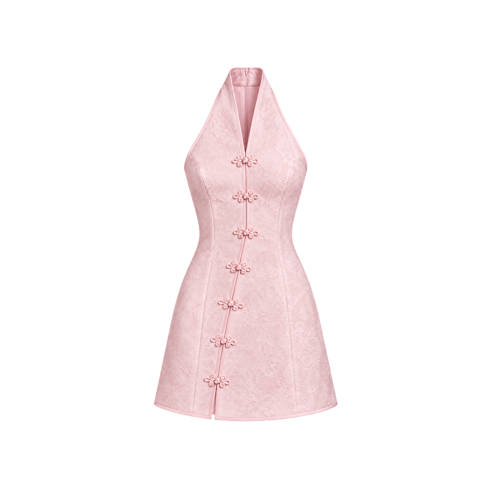 Elara Voss Celeste Powder Pink Halter Mini Dress