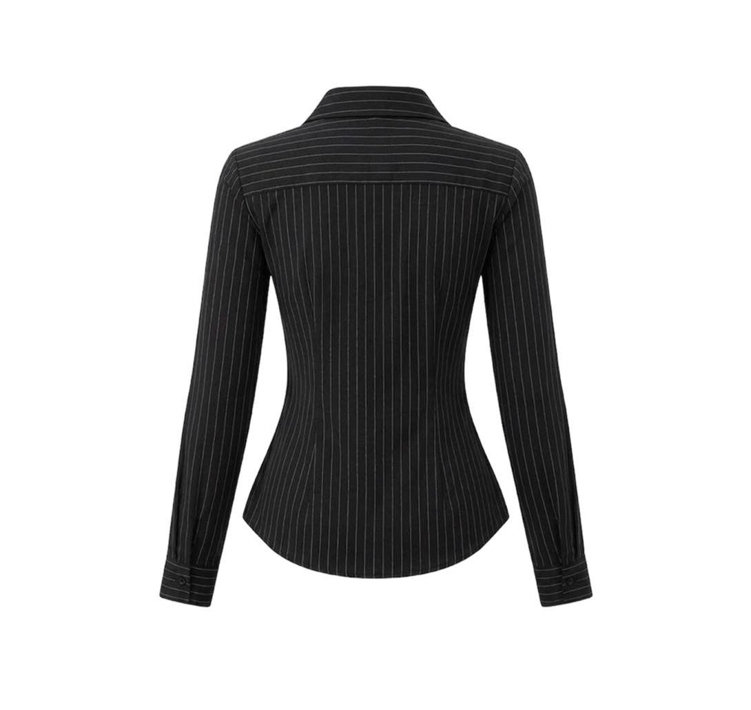 Elara Voss Classic Black Pinstripe Shirt