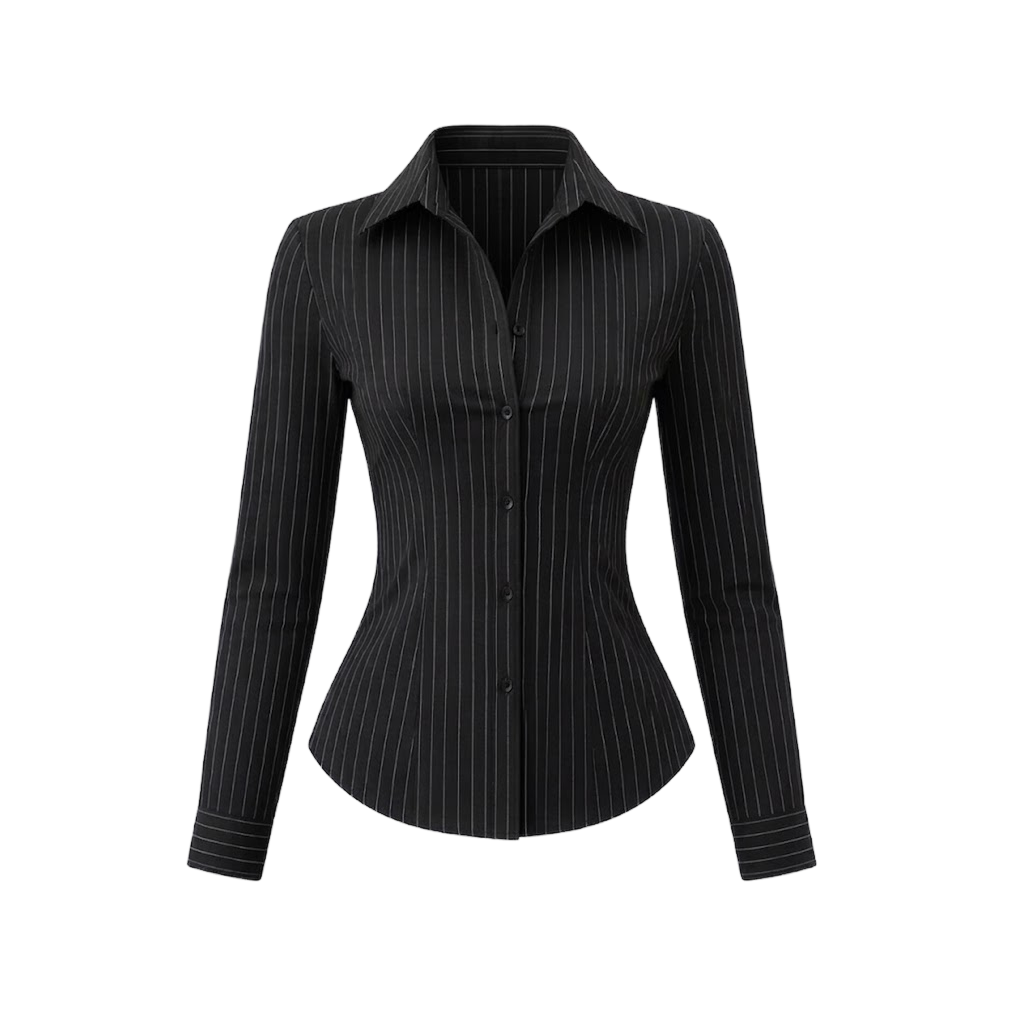 Elara Voss Classic Black Pinstripe Shirt