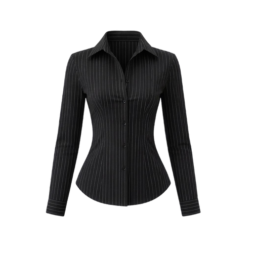 Elara Voss Classic Black Pinstripe Shirt