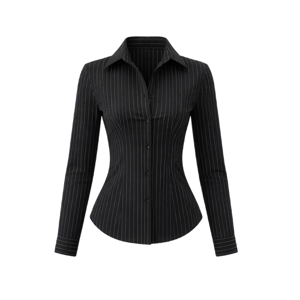 Elara Voss Classic Black Pinstripe Shirt