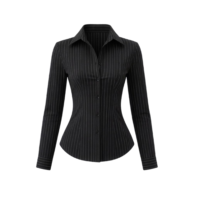 Elara Voss Classic Black Pinstripe Shirt