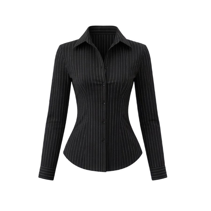 Elara Voss Classic Black Pinstripe Shirt