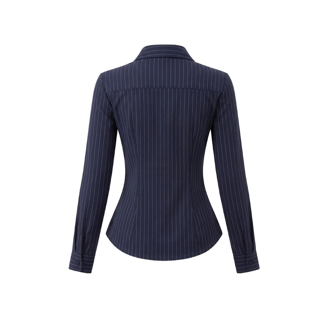 Elara Voss Classic Midnight Pinstripe Shirt