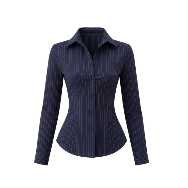 Elara Voss Classic Midnight Pinstripe Shirt