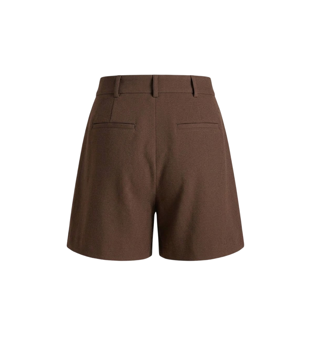 Elara Voss Cocoa Pleated Tailored Shorts