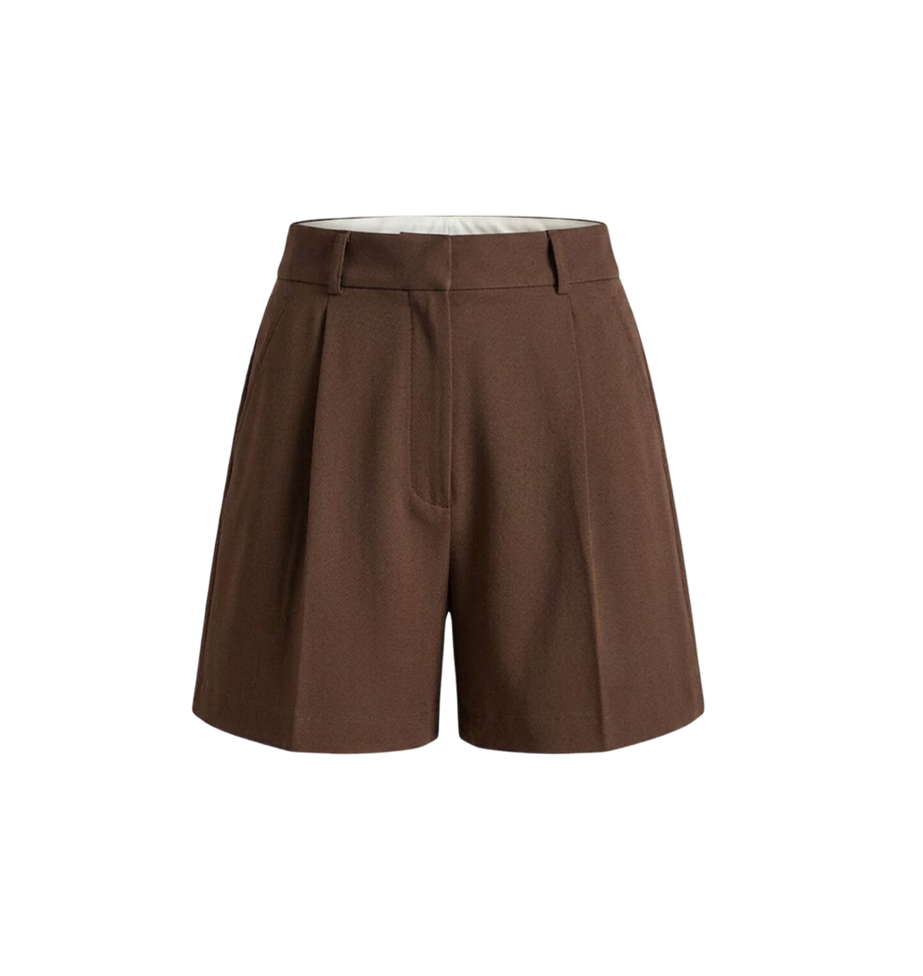 Elara Voss Cocoa Pleated Tailored Shorts