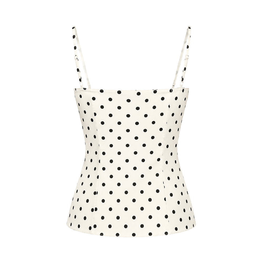 Elara Voss Colette Ivory Black Polka Dot Cami Top