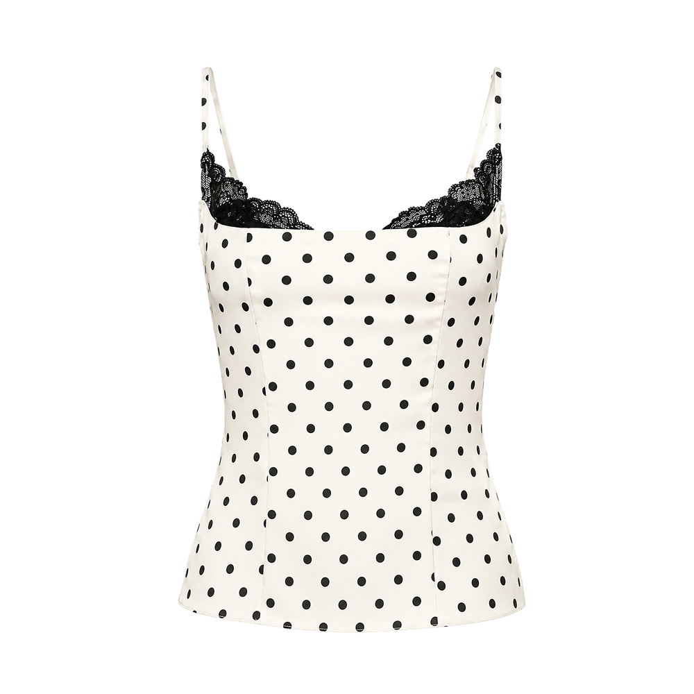 Elara Voss Colette Ivory Black Polka Dot Cami Top