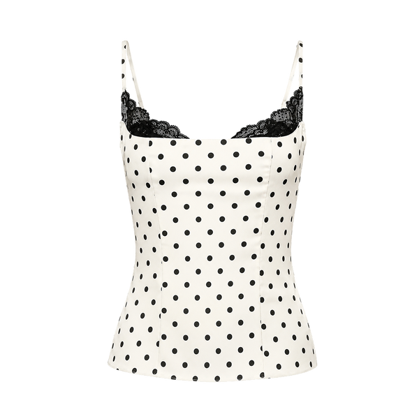 Elara Voss Colette Ivory Black Polka Dot Cami Top