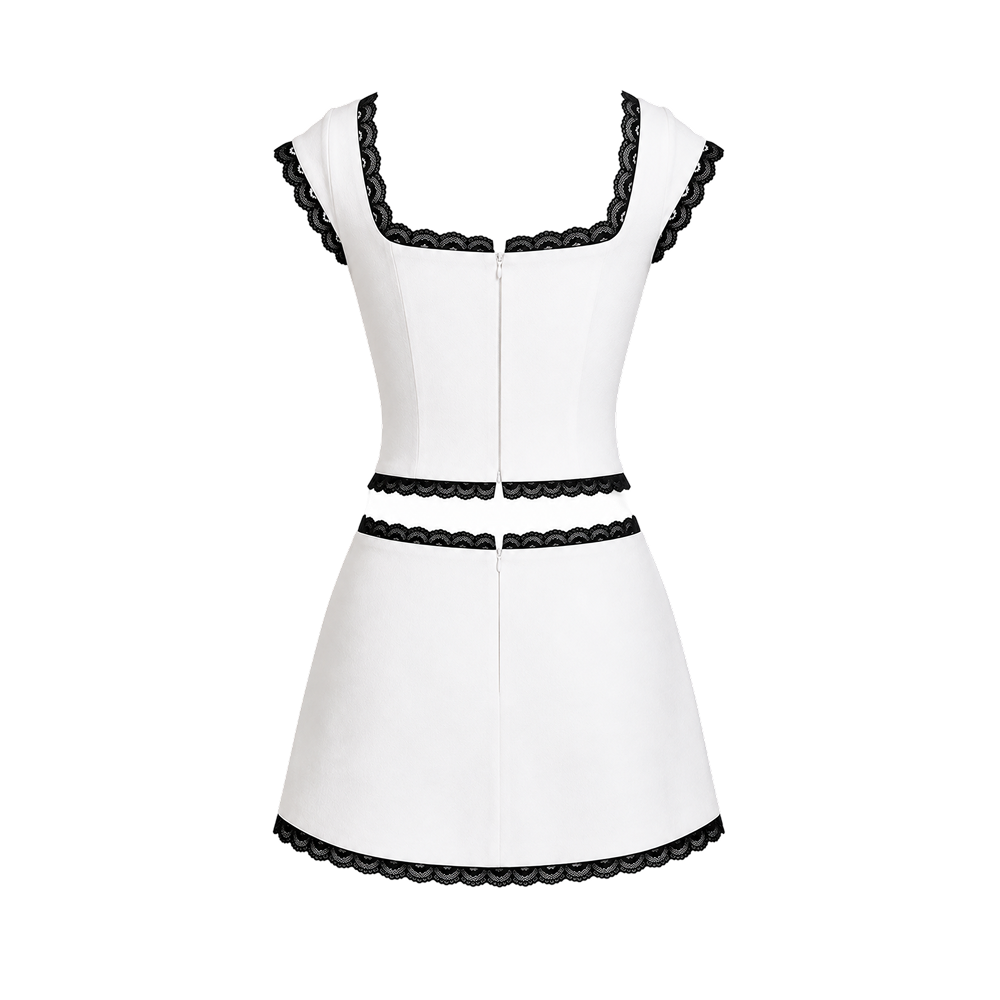 Elara Voss Colette Ivory Black Trim Mini Dress