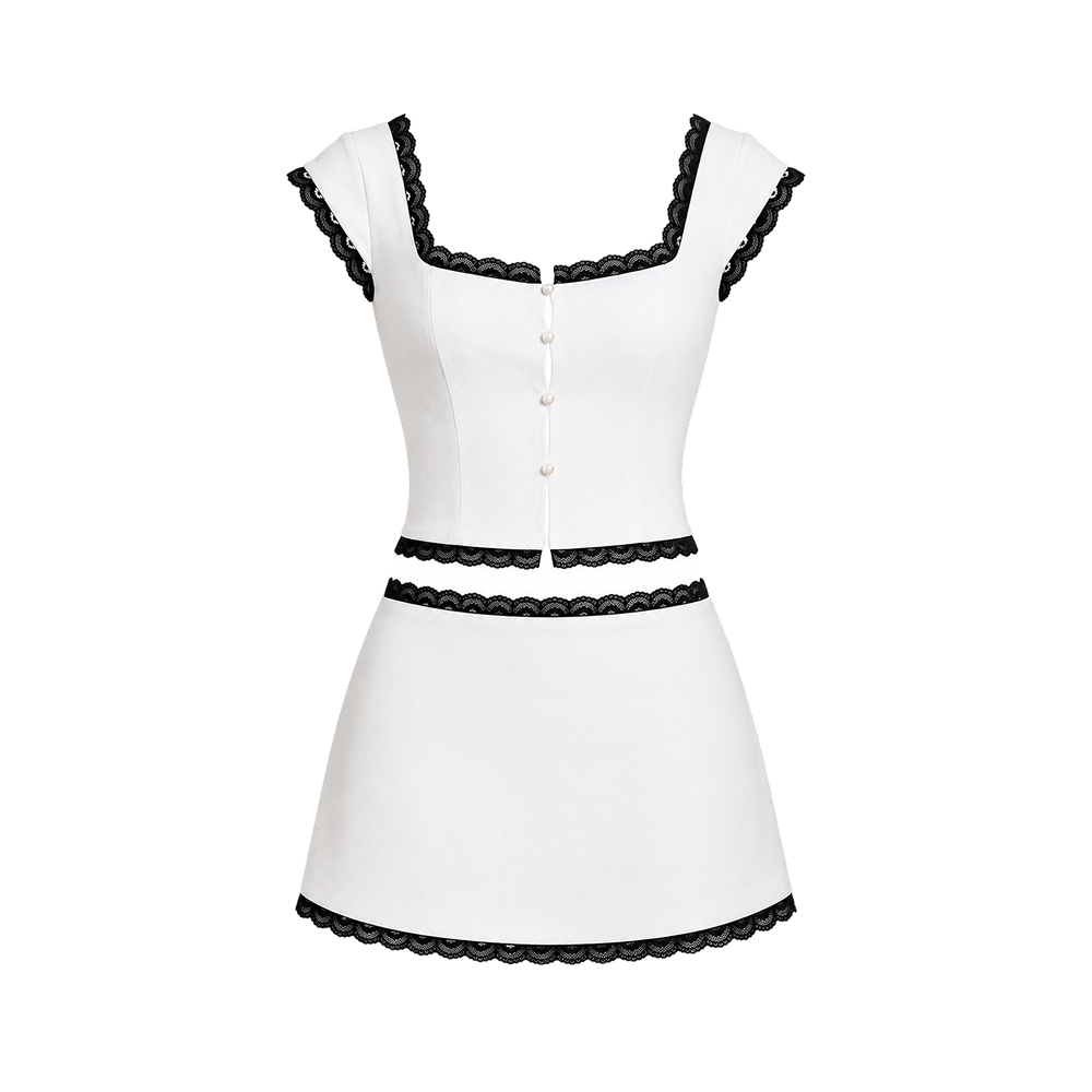 Elara Voss Colette Ivory Black Trim Mini Dress